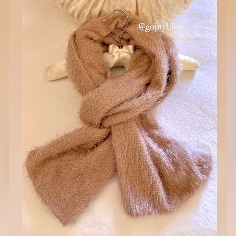EXPRESS • Warm Taupe Tan Soft Knit Fur Winter Scarf & Headband Set (NWOT)